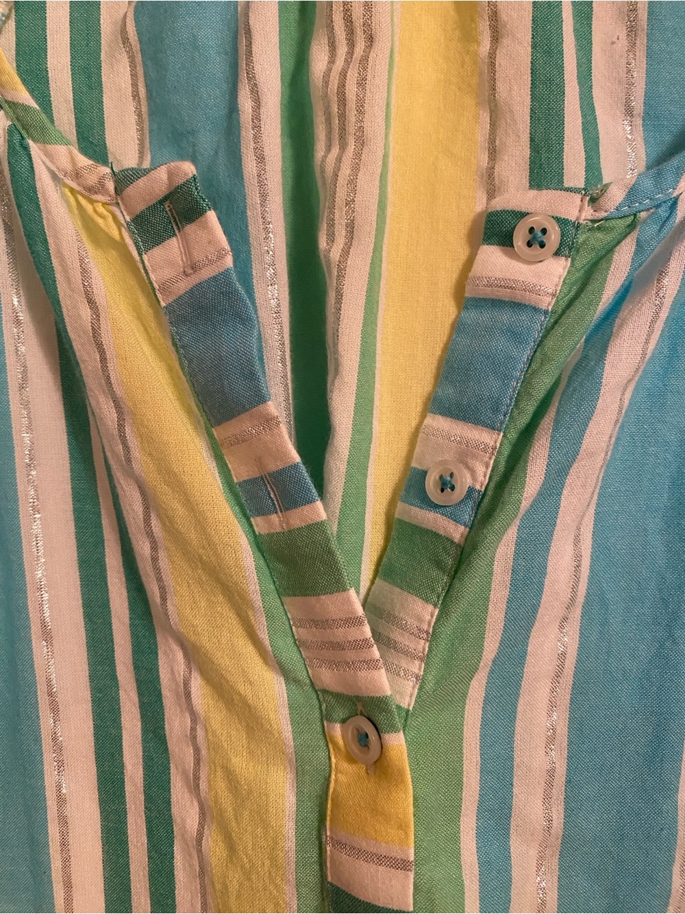 Talbots Striped Tunic in Aqua, Teal and Lime, Cotton and Metallic, Size M - Picture 6 of 9